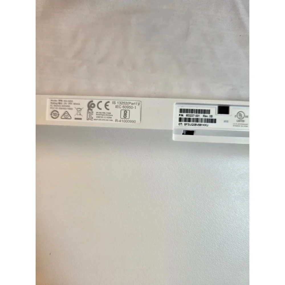 HP Wireless Keyboard White KG-1450 Slim Chiclet Keys 853237-001
